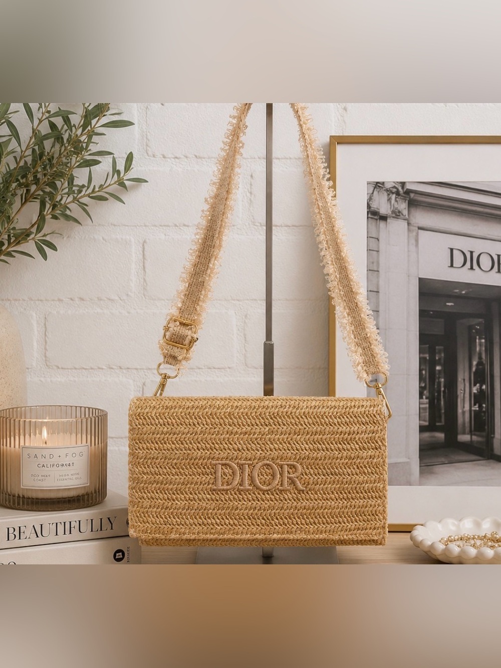 Dior Beige Woven Straw Cosmetic Bag Gwp item